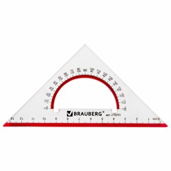 Треугольник пластиковый, угол 45, 13 см, BRAUBERG "Crystal", с транспортиром, прозрачный, с выделенной шкалой, 210293 - фото 15055132