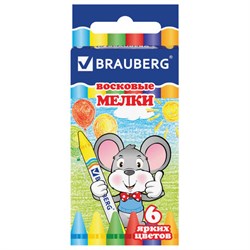 Восковые мелки BRAUBERG, НАБОР 6 цветов, 222961 - фото 15055252