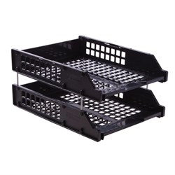 Лотки горизонтальные для бумаг, НАБОР 2 шт. (340х260х158 мм), на металлических стержнях, черные, "Strong", ЛТГ-63793 - фото 15055609