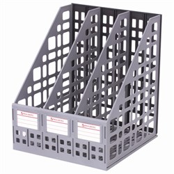 Лоток вертикальный для бумаг BRAUBERG "MAXI Plus", 240 мм, 3 отделения, сетчатый, сборный, серый, 237014 - фото 15055671