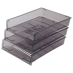 Лотки горизонтальные для бумаг, КОМПЛЕКТ 3 шт., 340х270х70 мм, тонированный серый, BRAUBERG "Office", 237257 - фото 15055691