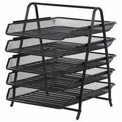 Лоток горизонтальный для бумаг BRAUBERG "Germanium", 5 секций, 370х355х295 мм, металл, черный, 237971 - фото 15055738