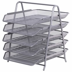 Лоток горизонтальный для бумаг BRAUBERG "Germanium", 5 секций, 370х355х295 мм, металл, серебро, 237972 - фото 15055739