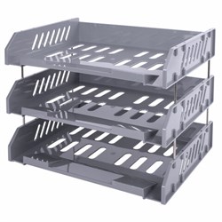 Лотки горизонтальные для бумаг, КОМПЛЕКТ 3 шт., 335х232х246 мм, серый, BRAUBERG FILE, 238108 - фото 15055759