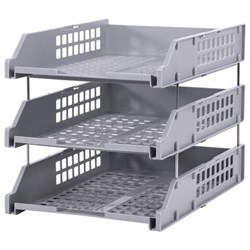 Лотки горизонтальные для бумаг, КОМПЛЕКТ 3 шт., 334х255х271 мм, серый, BRAUBERG GRAND OFFICE, 238110 - фото 15055761