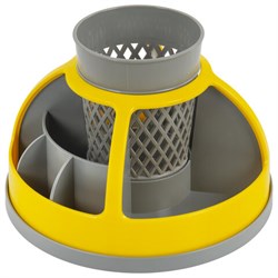 Подставка-органайзер STAFF "Attraction", 9 отделений, вращающаяся, серая/желтая, 238318 - фото 15055810