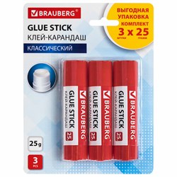 Клей-карандаш 25 г ВЫГОДНАЯ УПАКОВКА BRAUBERG, 3 штуки на блистере, 271306 - фото 15055904