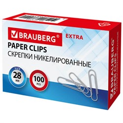 Скрепки EXTRA BRAUBERG 28 мм никелированные 100 штук, 271312 - фото 15055905