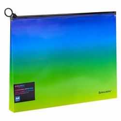 Папка-конверт расширяющаяся на молнии BRAUBERG "Grade", А4, до 300 листов, зелено-голубой градиент, 0,18 мм, 271966 - фото 15055957