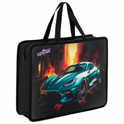 Папка на молнии с ручками ЮНЛАНДИЯ А4, 1 отделение, пластик, 80 мм, "Fire car", 272155 - фото 15055987