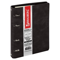 Тетрадь на кольцах А5 (180х220 мм), 120 листов, под кожу, клетка, BRAUBERG "Main", черный, 402004 - фото 15057761