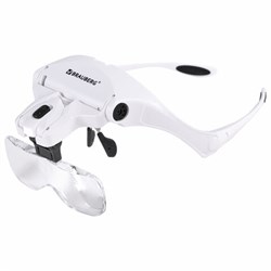 Лупа налобная с LED-ПОДСВЕТКОЙ, 5 сменных линз 95х33 мм, увеличение 1,0 - 3,5, BRAUBERG, 455929 - фото 15057953