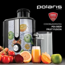 Соковыжималка POLARIS PEA 0829 Fruit Fusion, 800 Вт, стакан 0,35 л, емкость жмыха 1 л, пластик, сталь/черный, 15935 - фото 15058083