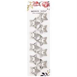 Заколки для волос НАБОР 10 шт., 3 см, клик-клак, звездочки, глянцевый, серебристый, MONTE VITA (МОНТЕ ВИТА), 457083 - фото 15058152