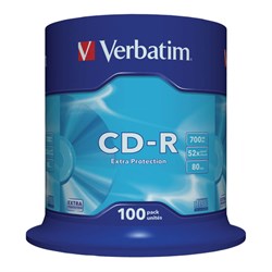 Диск CD-R VERBATIM 700 Mb 52х Cake Box (упаковка на шпиле), КОМПЛЕКТ 100 шт., 43411 - фото 15058281