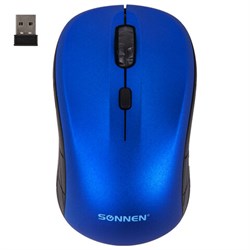 Мышь беспроводная SONNEN V-111, USB, 800/1200/1600 dpi, 4 кнопки, оптическая, синяя, 513519 - фото 15058317