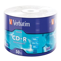 Диск CD-R VERBATIM DataLife, 700 Мб 52x Bulk (термоусадка без шпиля), КОМПЛЕКТ 50 шт., 43787 - фото 15058370