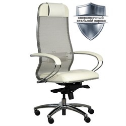 Кресло офисное МЕТТА "SAMURAI" SL-1, сверхпрочная ткань-сетка/экокожа, бежевое - фото 15058501