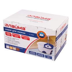 Швабра с отжимом и ведром 18л/8л, центрифуга, отжим педалью, 2 флаундера/насадки круглый и прямоугольный, бело-синий, LAIMA 603625 - фото 15059069