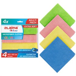 Салфетка из МИКРОФИБРЫ универсальная 40х40 см, КОМПЛЕКТ 4 шт., MULTI PRO COLOUR, 280 г/м2, LAIMA, 607793 - фото 15059402