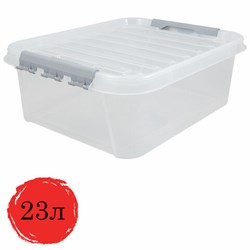 Ящик-контейнер 23 л с КРЫШКОЙ НА ЗАЩЕЛКАХ "ПРОФИ", 18х50х39 см, штабелируемый, ПРОЧНЫЙ, прозрачный, 437940000 - фото 15059463