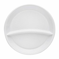 Одноразовые тарелки 2-х секционные КОМПЛЕКТ 100 шт. 210 мм, белые, ПС, холодное/горячее, LAIMA БЮДЖЕТ, 608770 - фото 15059568