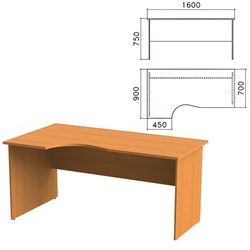 Стол письменный эргономичный "Фея", 1600х900х750 мм, левый, цвет орех милан, СФ09.5 - фото 15060182