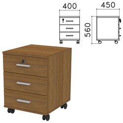Тумба подкатная "Канц", 400х450х560 мм, 3 ящика, замок, цвет орех пирамидальный, ТК29.9 - фото 15060198