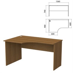 Стол письменный эргономичный "Бюджет", 1360х900х740 мм, левый, орех французский, 402662-190 - фото 15060287
