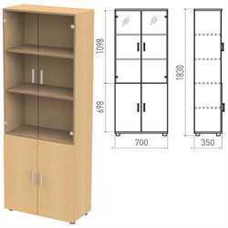 Шкаф закрытый со стеклом "Канц", 700х350х1830 мм, цвет бук невский (КОМПЛЕКТ) - фото 15060997