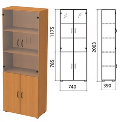 Шкаф закрытый со стеклом "Фея", 740х390х2000 мм, цвет орех милан (КОМПЛЕКТ) - фото 15061013