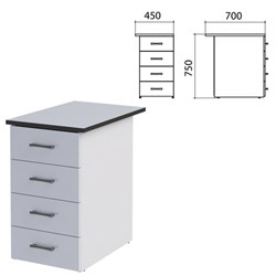 Тумба приставная "Монолит", 450х700х750 мм, цвет серый (КОМПЛЕКТ) - фото 15061040