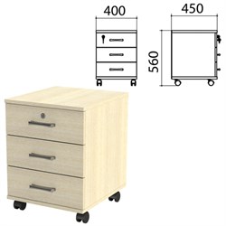 Тумба подкатная "Канц", 400х450х560 мм, 3 ящика, замок, цвет дуб молочный (КОМПЛЕКТ) - фото 15061206