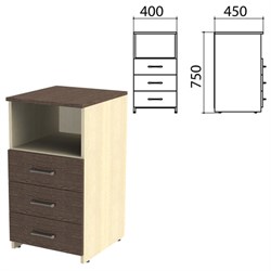 Тумба приставная "Канц", 400х450х750 мм, 3 ящика, полка, цвет дуб молочный/венге (КОМПЛЕКТ) - фото 15061212