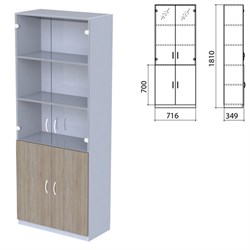 Шкаф закрытый со стеклом "Бюджет", 716х349х1810 мм, дуб сонома (КОМПЛЕКТ) - фото 15061468