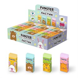 Ластик FUNSTER (ФАНСТЕР) "ANIMALS", 50х24х10 мм, прямоугольный, картонный держатель, экологичный ПВХ, ассорти, 272730 - фото 15068992