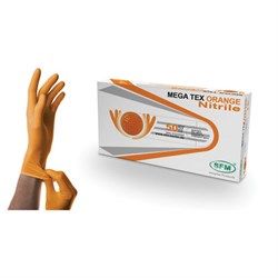 Перчатки нитриловые сверхпрочные с текстурой SFM MEGA TEX ORANGE, Германия, 25 пар (50 штук), размер M (средний), 4036534913208 - фото 15069037