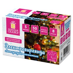 Электрогирлянда-нить комнатная "Стандарт" 5 м, 50 LED, мультицветная, 220 V, контроллер, ЗОЛОТАЯ СКАЗКА, 591345 - фото 15070823