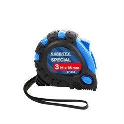 Рулетка измерительная 3 м х 16 мм, обрезиненный корпус, 3 фиксатора, RABBITEX (РАББИТЕКС) Special, 671353 - фото 15092117