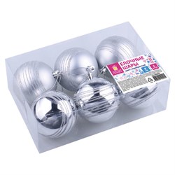 Шары ёлочные 6 шт., 8 см, "Basic Art", пластик, серебристые (глянец, матовый), ЗОЛОТАЯ СКАЗКА, 590884 - фото 15095820