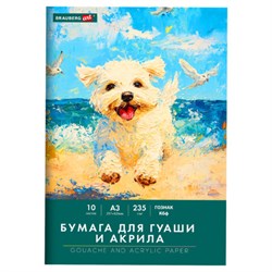 Бумага для гуаши и акрила А3 10 л., 235 г/м2, 297х420 мм, в папке, BRAUBERG ART CLASSIC, "Море", 117734 - фото 15097528