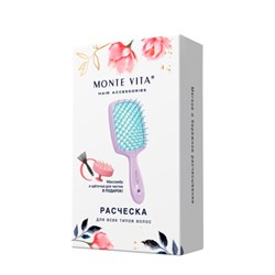 Расческа для волос массажная 20х8,5 см, массажер и щетка для чистки В ПОДАРОК, фиолетовая/мятная, MONTE VITA (МОНТЕ ВИТА), 457431 - фото 15104373