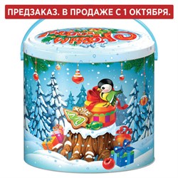 Подарок новогодний "СЛАДКОЕЖКА", 600 г, НАБОР конфет, жестяная упаковка с ручкой, МОСУПАК - фото 15106171
