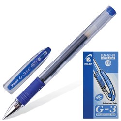 Ручка гелевая PILOT "G-3", корпус прозрачный, узел 0,38 мм, линия 0,2 мм, резиновый упор, синяя, BLN-G3-38 L - фото 15109274