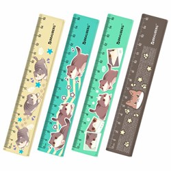 Линейка пластиковая 15 см BRAUBERG "МИЛЫЕ КОТЫ", тонированная, ассорти, 210865 - фото 15133372