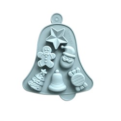 Форма для выпечки новогодняя 23х19 см, "Колокольчик", силикон, 6 ячеек, рецепт, ЗОЛОТАЯ СКАЗКА, 592469 - фото 15133431