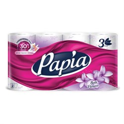 Бумага туалетная быт., спайка 8 шт., 3-слойная (8х16,5 м), PAPIA, аромат "Балийский цветок", 5080738 - фото 15143676