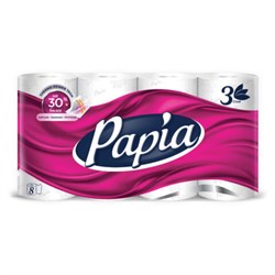 Бумага туалетная бытовая, спайка 8 шт., 3-слойная (8х16,5 м), PAPIA, 5080721 - фото 15143678