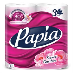 Бумага туалетная бытовая, спайка 4 шт., 3-слойная (4х16,5 м), PAPIA, аромат "Таинственный сад", 5080741 - фото 15143680