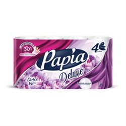 Бумага туалетная быт., спайка 8 шт., 4-слойная (8х16,5м), PAPIA DELUXE, аромат Dolce Vita, 5080749 - фото 15143681